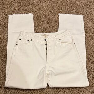 Celine Women's White Frayed Hem Cropped Jeans